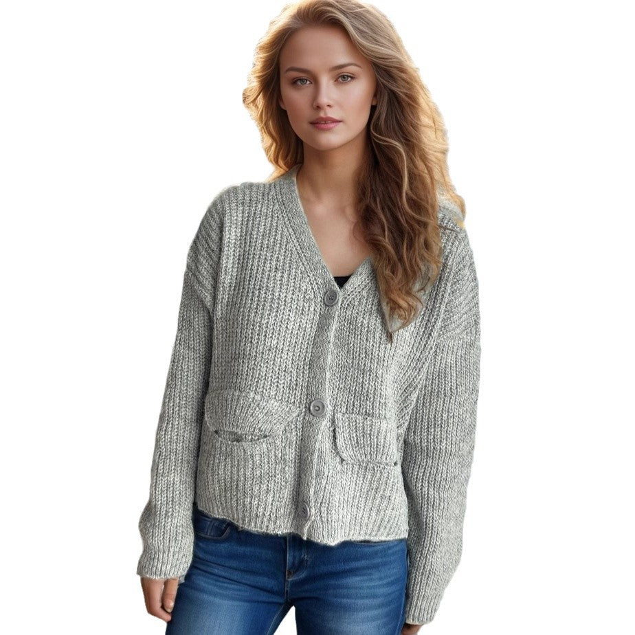 Damen oversized Strickjacke mit Knopfdetails und praktischen Taschen EB