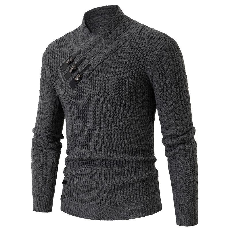 Herren Strickpullover mit hohem Kragen und dekorativen Knöpfen EB