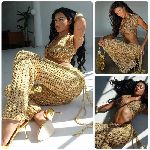 Damen Glamouröses Häkel-Outfit mit schimmernden Akzenten EB