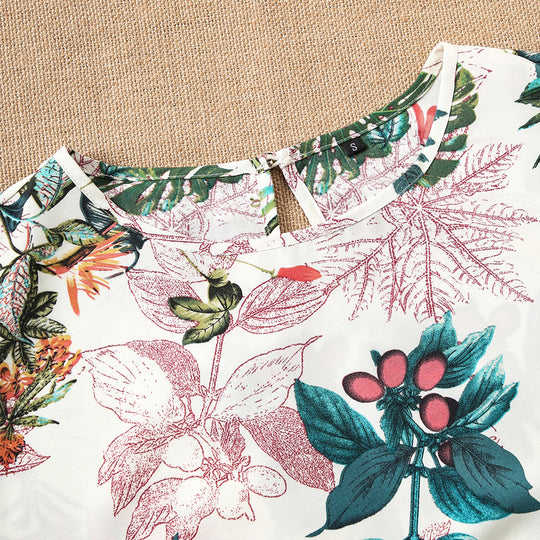Damen Kurzarmbluse mit floralem Design und knotbarem Saum EB