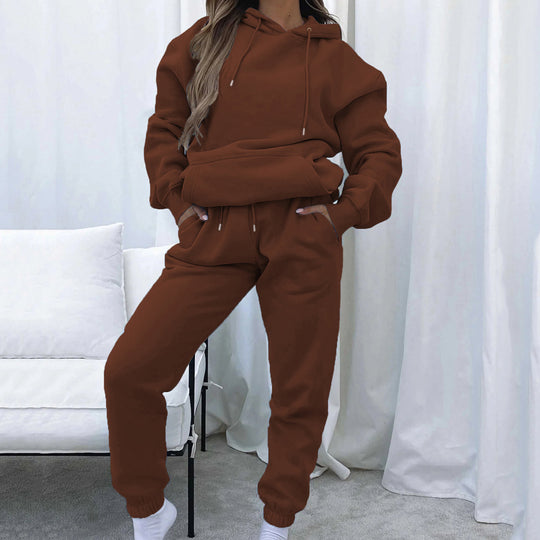 Damen nan Cropped Kapuzenjacke und High-Waist Jogginghose Set aus French Terry mit elastischem Bund EB