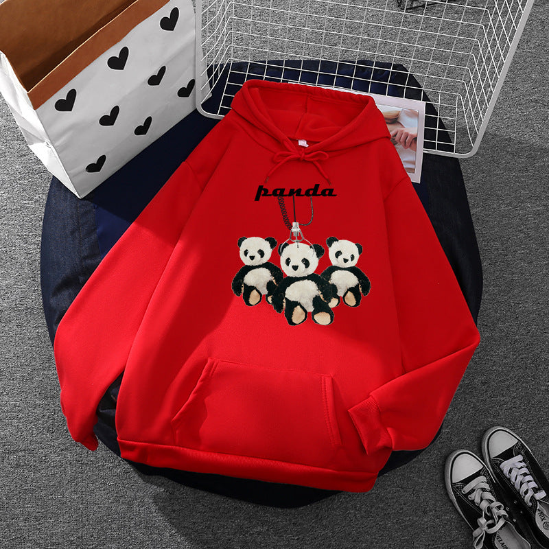 Damen nan oversized Kapuzenpullover mit Plüsch-Panda-Applikation und Kängurutasche EB