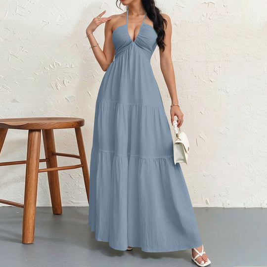 Damen Maxikleid mit fließendem Schnitt und tiefem Ausschnitt EB