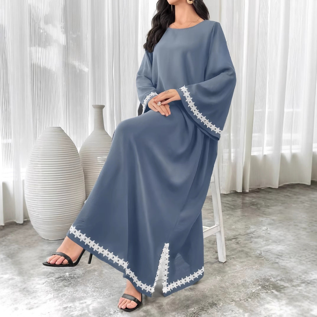 Damen Elegantes Maxikleid mit ausgestellten Ärmeln und feinen Spitzenakzenten EB