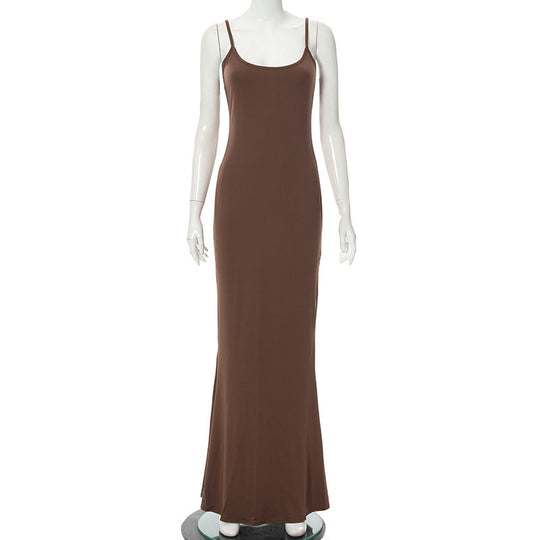 Damen Elegantes Maxikleid mit Spaghettiträgern und fließendem Schnitt EB