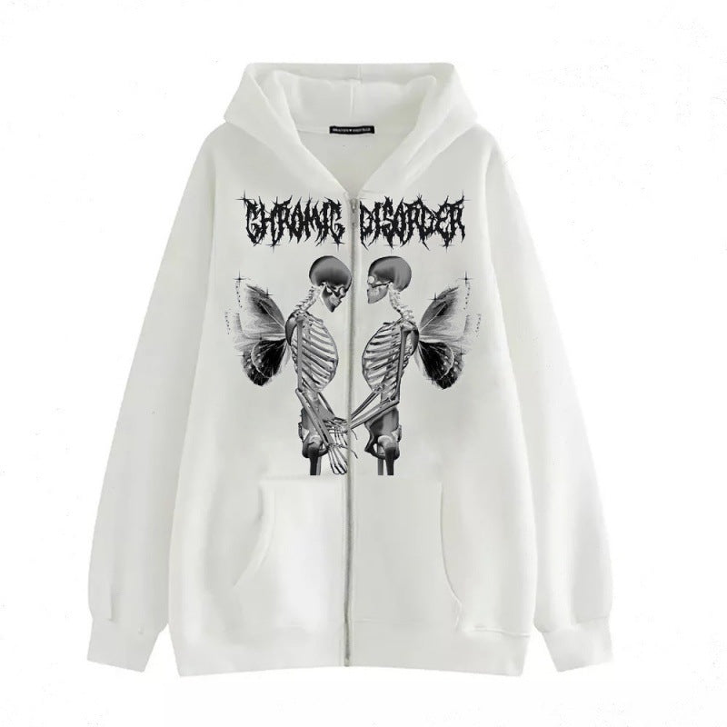Damen nan Kapuzenjacke mit durchgehendem Reißverschluss und Rippenherz-Print EB