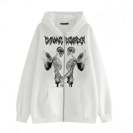 Damen nan Kapuzenjacke mit durchgehendem Reißverschluss und Rippenherz-Print EB