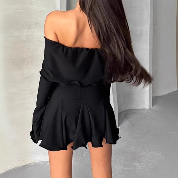 Damen Off-Shoulder Minikleid mit asymmetrischem Saum und langen Ärmeln EB