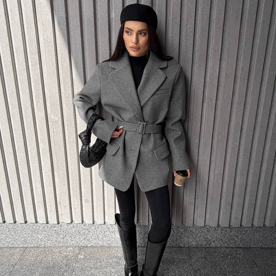 Damen taillierter Wollblazer mit Gürtel EB