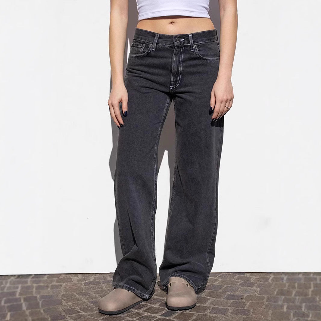 Damen Weite High-Waist Jeans im Used-Look