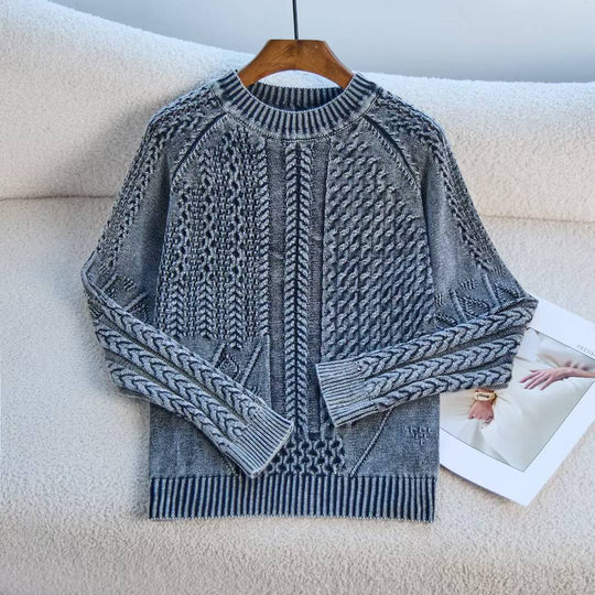 Damen Grob gestrickter Pullover mit Zopfmuster und lässigem Schnitt EB