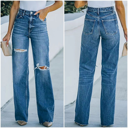 Damen Flared Jeans mit stylischen Rissdetails EB