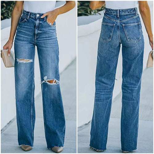 Damen Flared Jeans mit stylischen Rissdetails EB