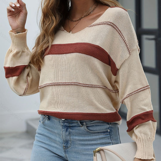 Damen lässiger Strickpullover mit weitem Schnitt EB