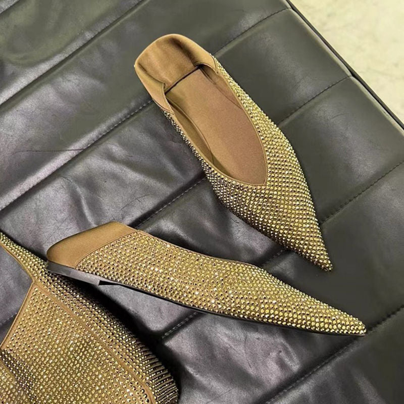 Damen elegante spitze Ballerinas mit glitzerndem Strassdesign EB