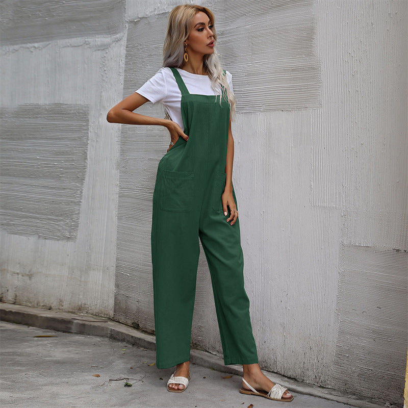Damen Lässiger Jumpsuit mit praktischen Taschen und verstellbaren Trägern EB