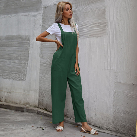 Damen Lässiger Jumpsuit mit praktischen Taschen und verstellbaren Trägern EB