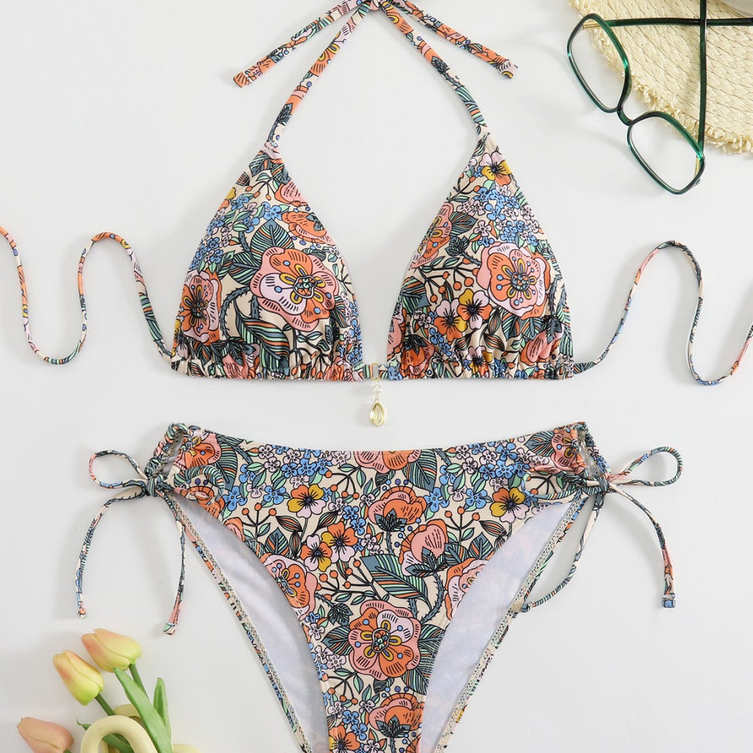 Damen Bikini-Set mit verspieltem Blumenmuster und verstellbaren Trägern EB