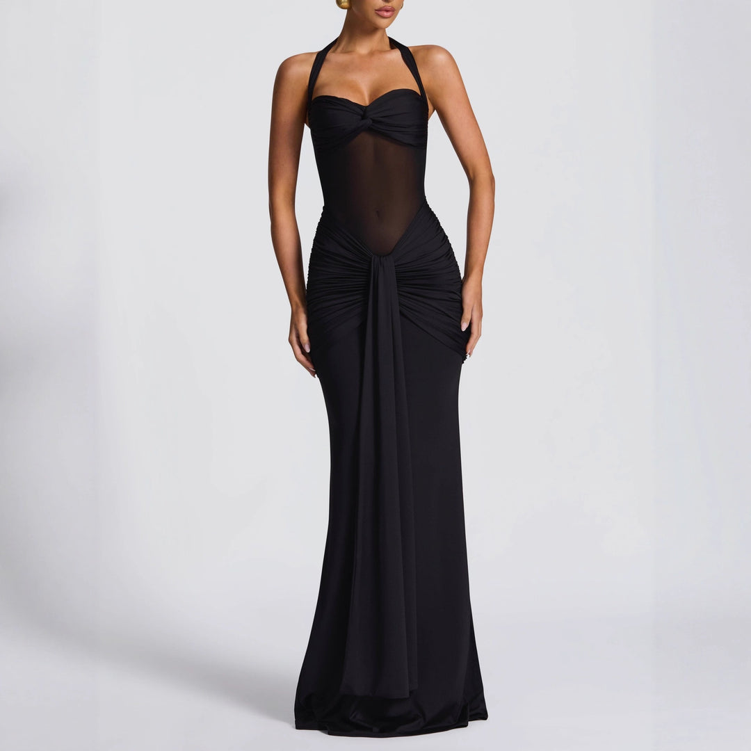 Damen Elegantes Maxikleid mit Raffhalterung und figurformenden Details EB