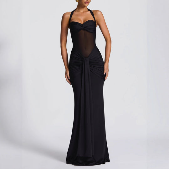 Damen Elegantes Maxikleid mit Raffhalterung und figurformenden Details EB
