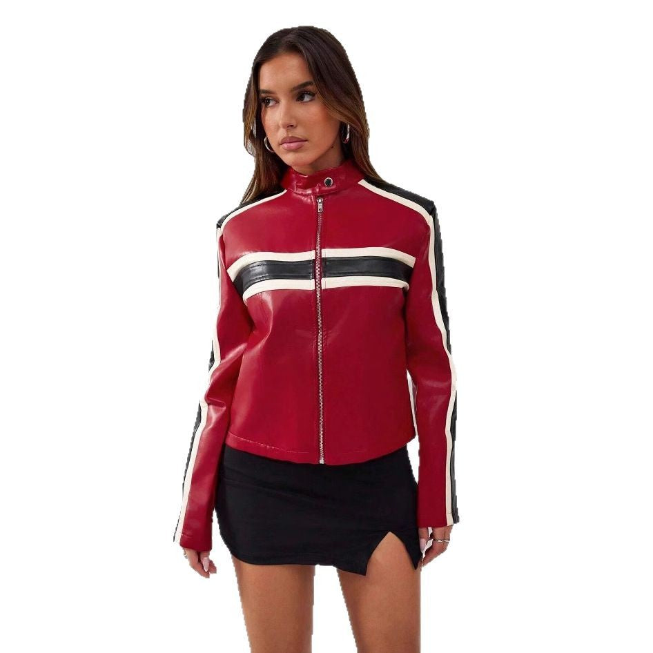 Damen Kunstlederjacke im sportlichen Retro-Design EB