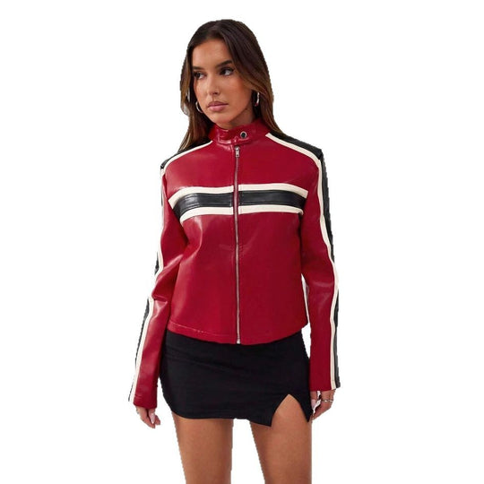 Damen Kunstlederjacke im sportlichen Retro-Design EB