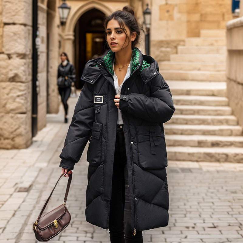 Damen gefütterter langärmliger Winterparka mit verstellbarem Kapuzenkragen und praktischen Taschen EB