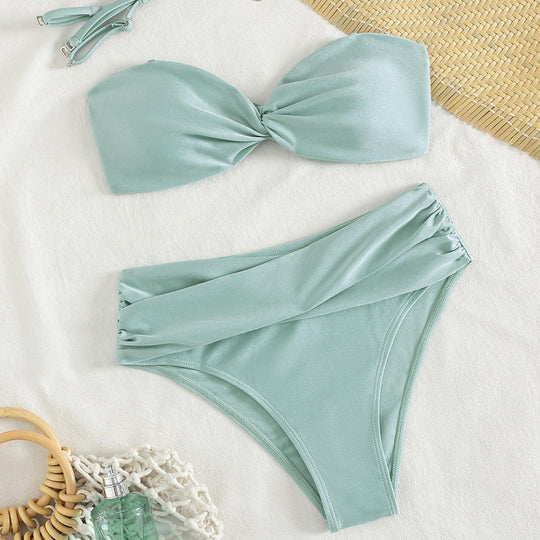 Damen Bandeau-Bikini mit modischem Knotendesign und figurformendem Unterteil EB