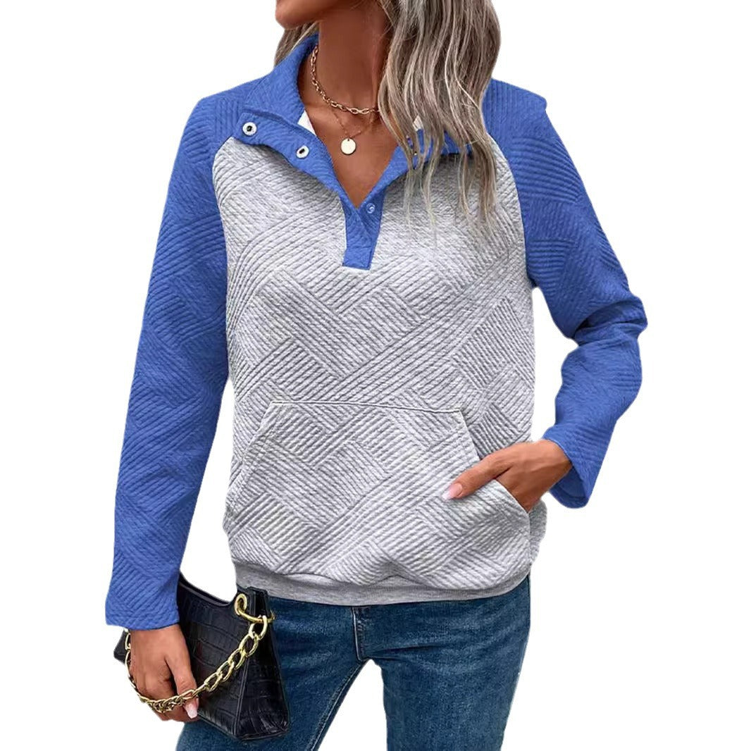 Damen modischer Stehkragen-Pullover mit strukturierter Oberfläche EB
