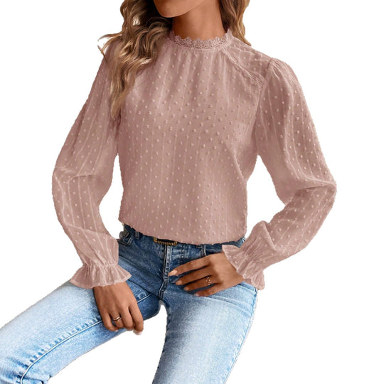 Damen Elegante Spitzenbluse mit romantischen Details und Rüschenelementen EB