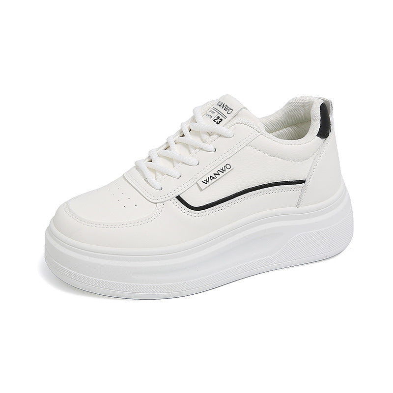 Damen modische Plateau Sneakers mit glattem Obermaterial und elastischen Schnürsenkeln EB