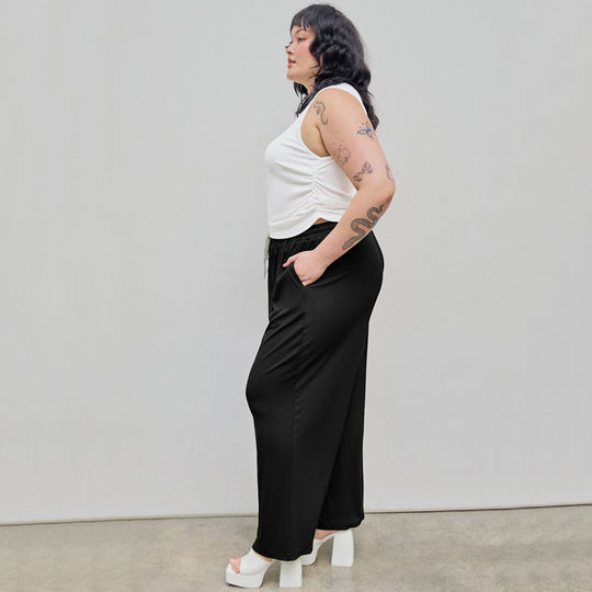 Damen weite Freizeithose mit elastischem Bund und praktischem Kordelzug EB