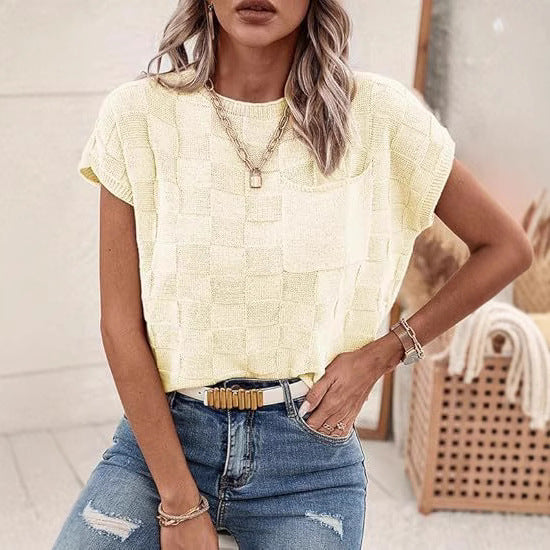 Damen lässiges Strickoberteil mit modernem Karomuster EB