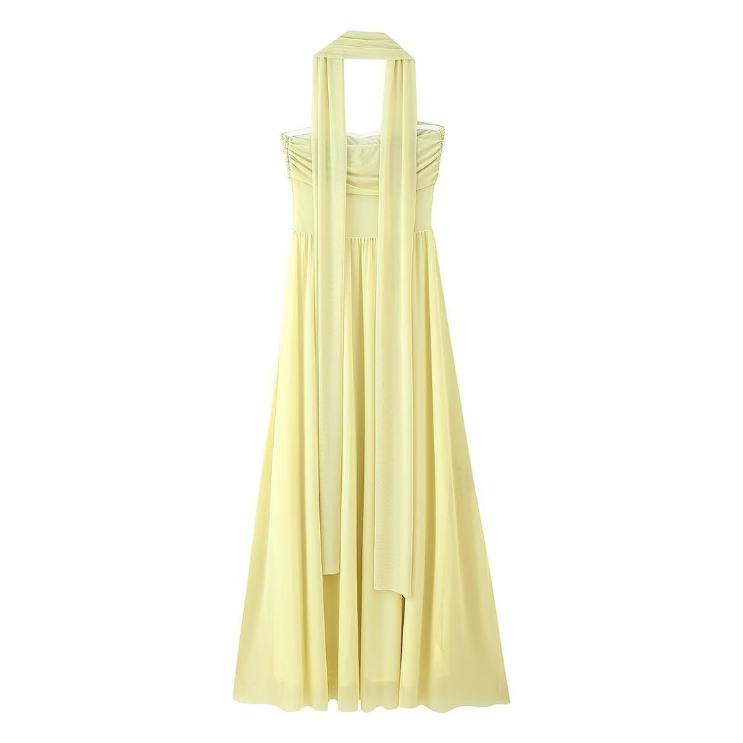 Damen Maxikleid mit eleganter Schulterpartie und fließendem Rock EB