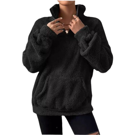 Damen Kuscheliger Fleece-Pullover mit Stehkragen und Eingrifftaschen EB