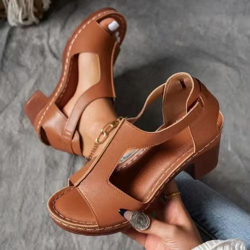 Damen Offene Blockabsatzsandalen mit seitlicher Schnalle EB