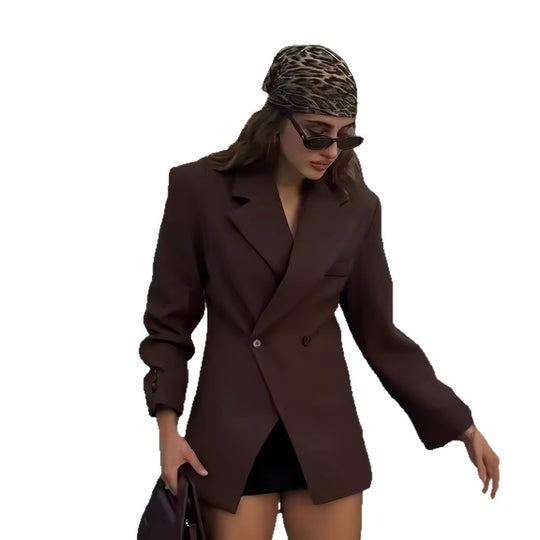 Damen Eleganter Doppelreiher-Blazer mit edlem Schnitt und hohem Kragen EB