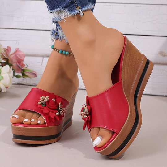 Damen Wedge-Pantoletten mit floralem Design EB