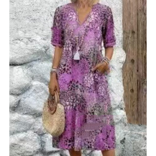 Damen Strandkleid im lässigen Stil mit Taschen und V-Ausschnitt EB