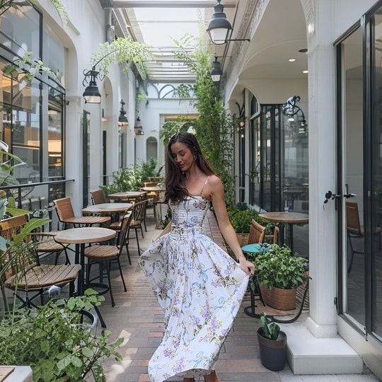 Damen Maxikleid mit floralem Design und feinster Drapierung EB
