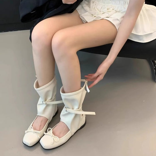 Damen modische kniehohe Stiefel mit flexiblem Schnürdesign und zeitgemäßen Akzenten EB