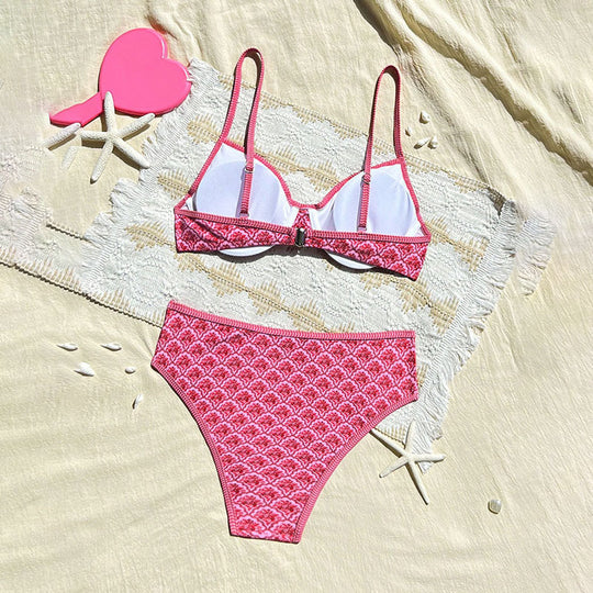 Damen Hochtailliertes Bikini-Set mit elegantem Muster EB