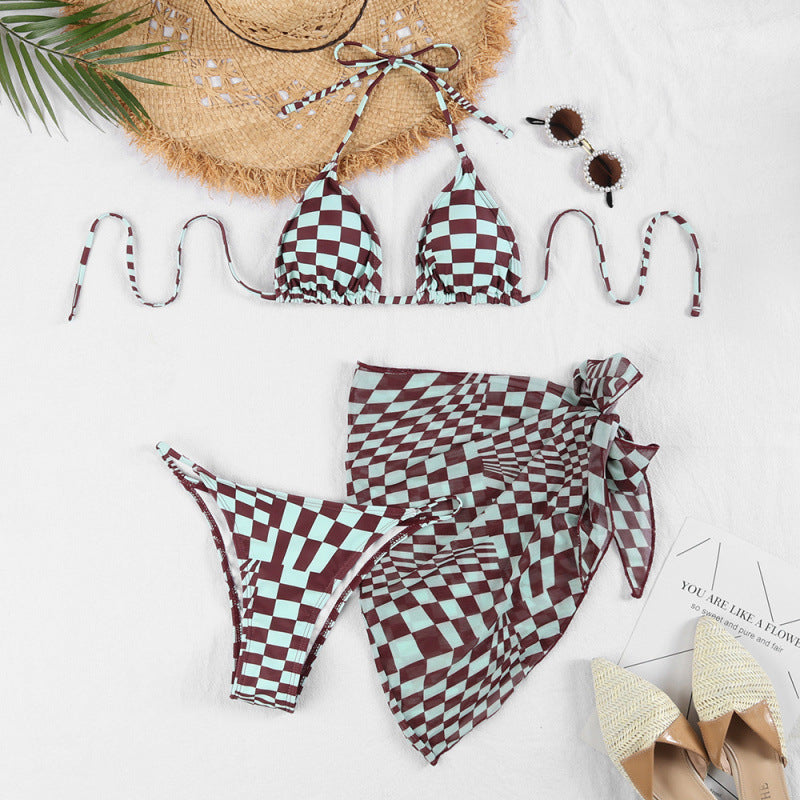 Damen Triangel-Bikini mit hochwertigem Bindeband und modischer Wickelrock-Optik EB