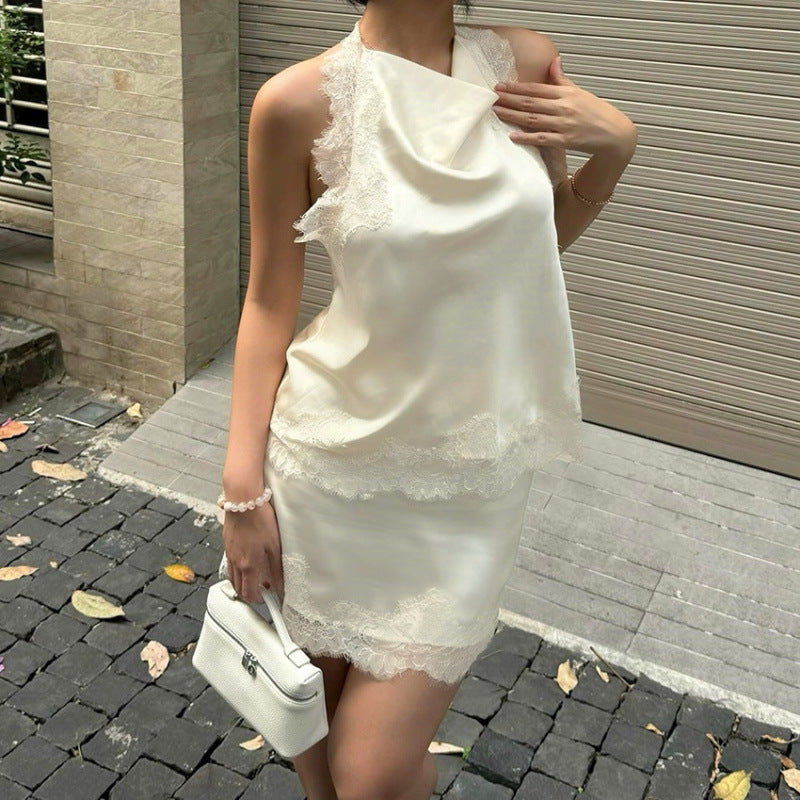 Damen Raffiniertes Abendkleid mit Spitze und fließendem Schnitt EB