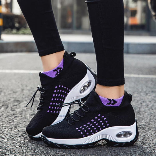 Damen nan leichte atmungsaktive Strick-Sneaker mit Luftkissen und hohem Sockenkragen EB