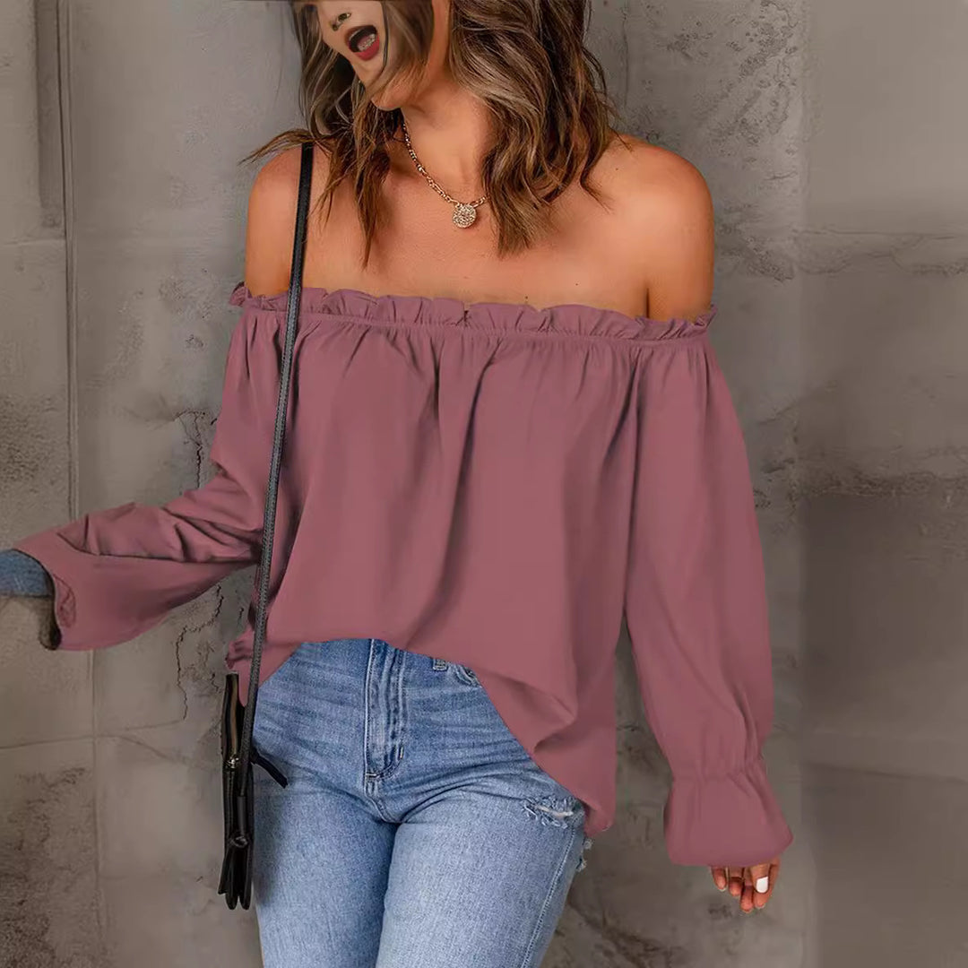 Damen Off-Shoulder Bluse mit Raffungen und weiten Ärmeln EB