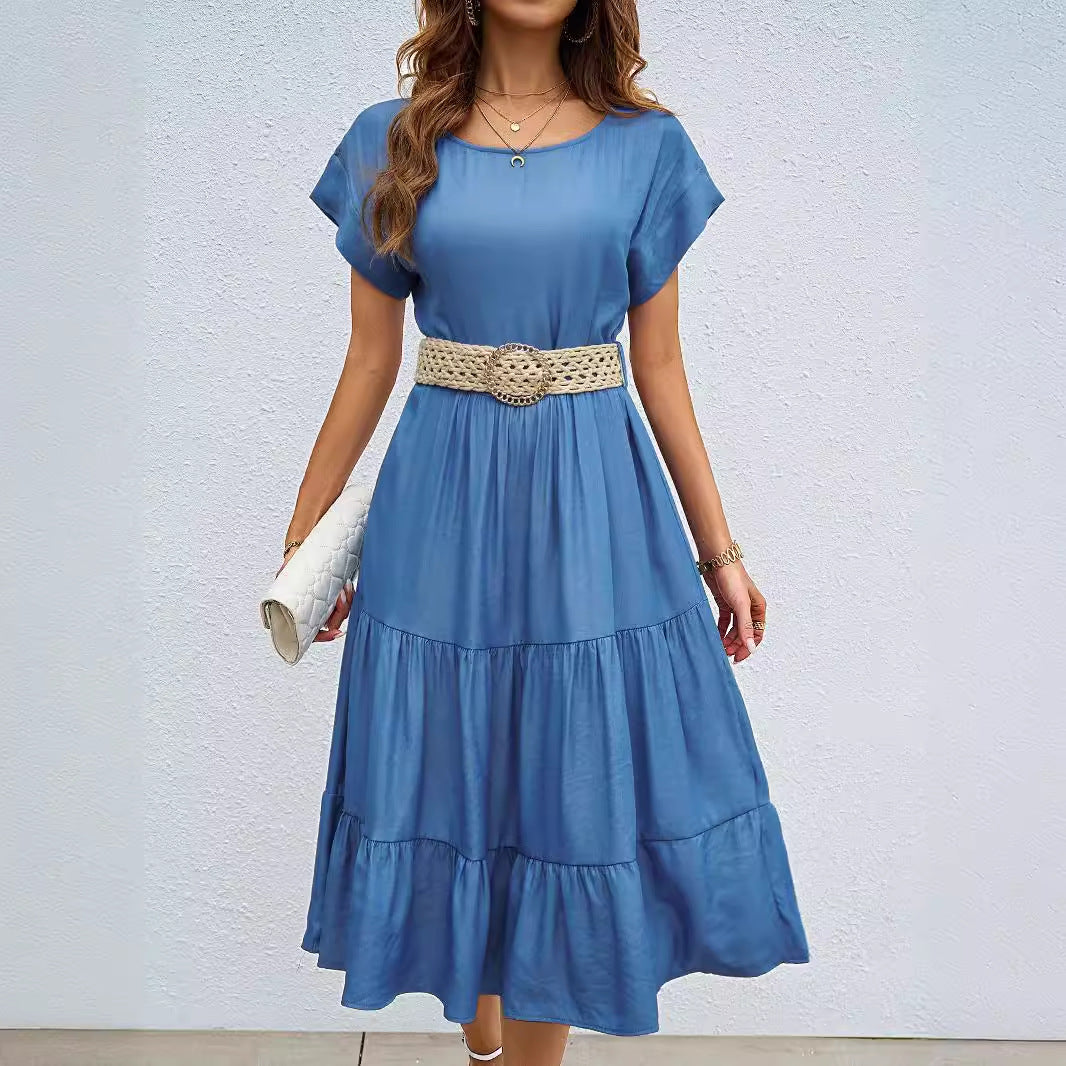 Damen Midikleid mit voluminösem Rock und eleganten Rüschendetails EB