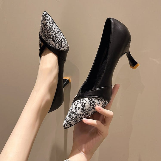 Damen elegante Pumps mit strukturiertem Obermaterial und Blockabsatz EB