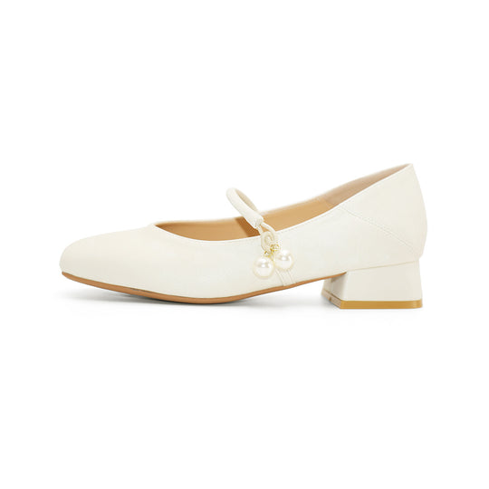 Damen Ballerinas mit Perlenschmuck und bequemem Blockabsatz EB
