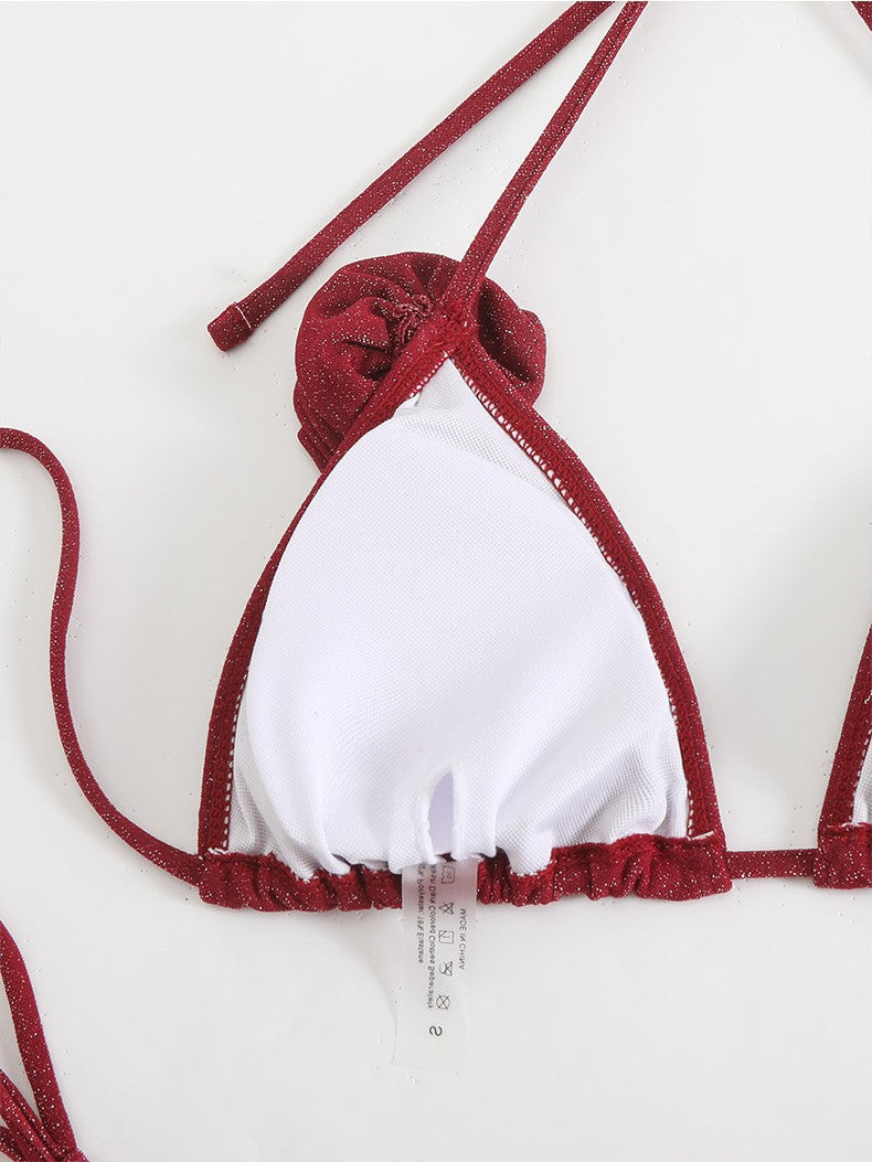 Damen Glitzernder Triangel-Bikini mit elegantem Wickelrock EB